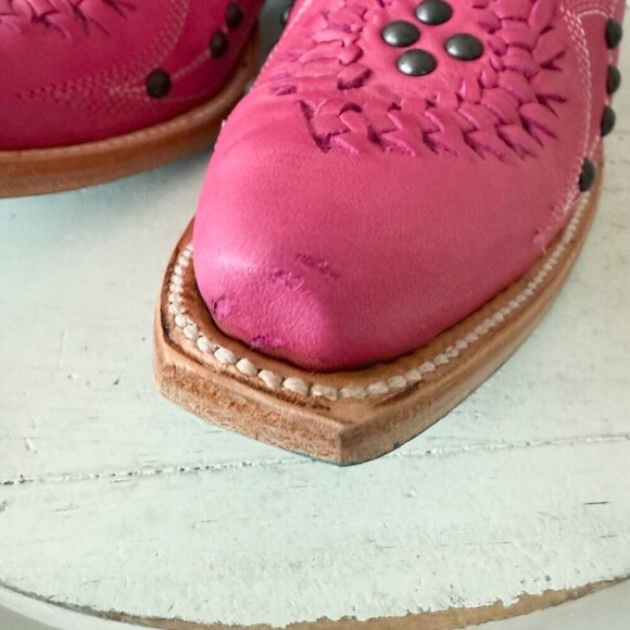 Lane COSSETTE Womens Cowboy Bootie 7 Hot Pink Leather Western Short Ankle Boots - Picture 9 of 13